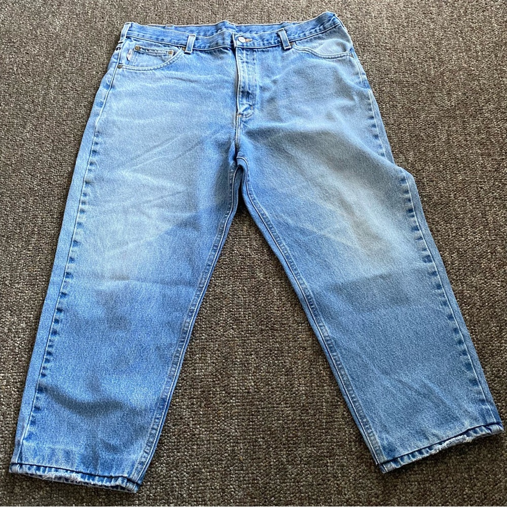 Carhartt Men's‎ Blue Jeans Size 40X28 Light Wash Denim Hemmed Relaxed Fit